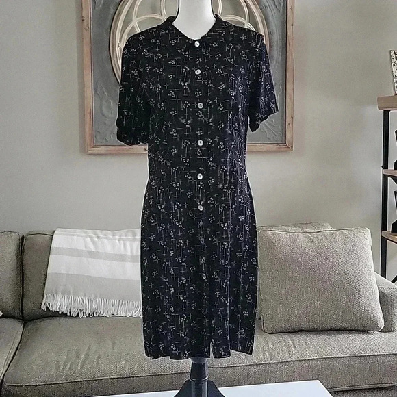 J.B.S. LTD Vintage Womens White Red Black Floral Button Up Dress Made in the USA - Picture 1 of 11